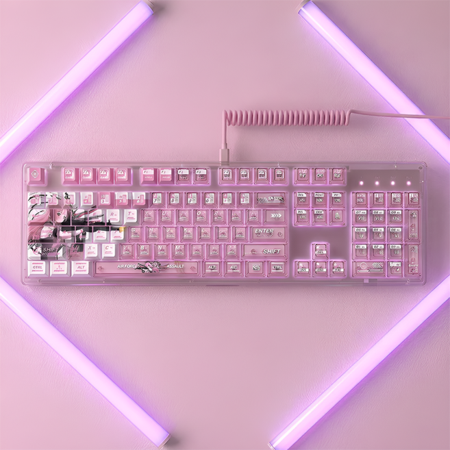 크릿 게이밍 에어포스 클리어 투톤 키캡, 체리 프로파일, 핑크