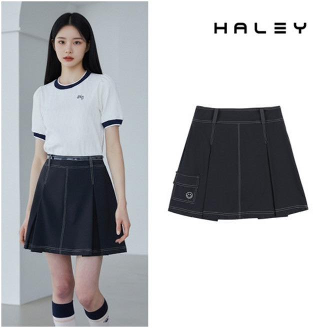 [헤일리] 골프 여성 화이트 스티치 맞주름 큐롯 스커트 HFBWK1208