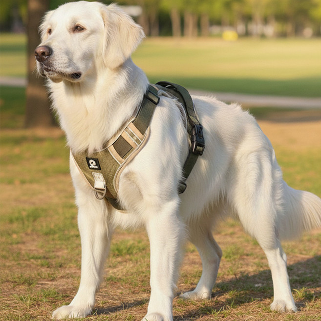 해피펫밀리 중대형견 하네스 다기능 풀커버, 카키
