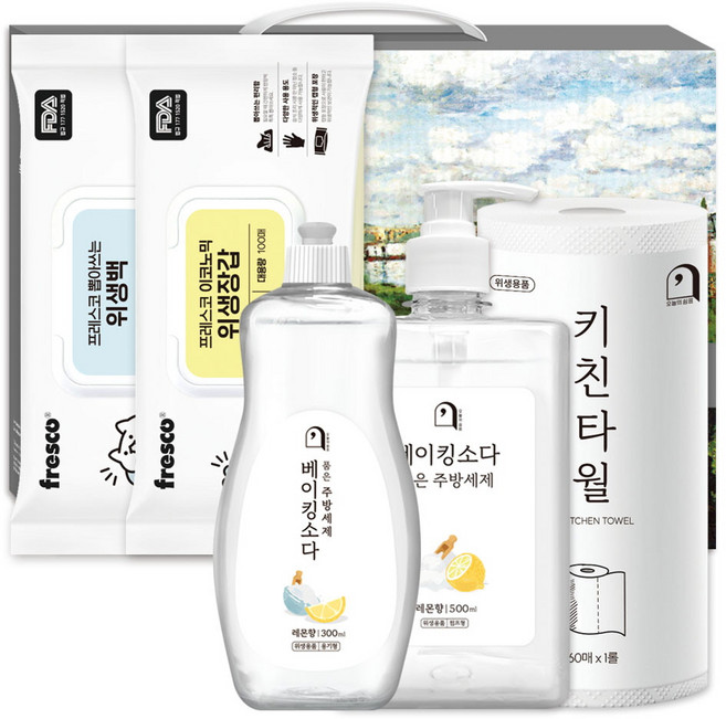 오늘의쉼표 세제 선물세트 답례품 베이킹소다 레몬 63호 (주방세제 2P+위생장갑+위생백+키친타월), 1개