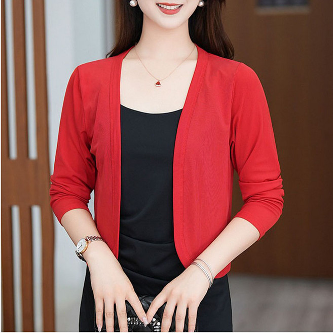 FANSYLI 여성 가디건 여름 숏가디건 자외선차단 얇은 아우터 루즈핏 빅사이즈 엄마옷 볼레로 원피스 코디용 데일리 아우터 W2605M05