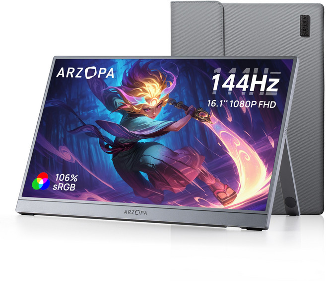 ARZOPA 아르조파 16.1인치 144Hz FHD 1080P 100%sRGB IPS 휴대용 게이밍 모니터 노트북 맥북 PS5 스위치용, Z1FC(HS), 40.92cm