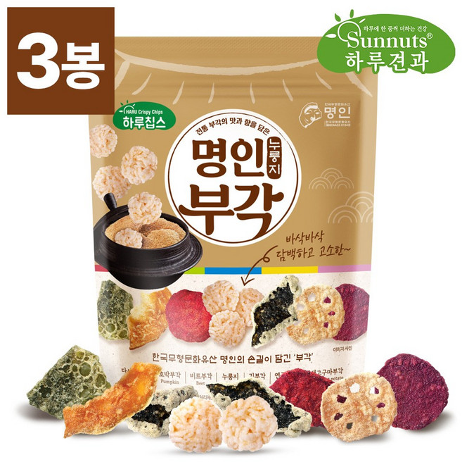 [빠삭칩]명인부각누룽지180gX3봉/부각 칩 원물간식 영양간식 주전부리, 3개, 180g