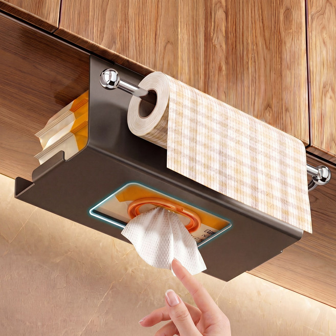 OLIVET 무타공 티슈걸이 접착식 휴지케이스 디스펜서, 건메탈 그레이, 1개