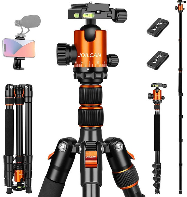 JOILCAN 카메라 삼각대 81인치 스탠드 83인치 DSLR 모노포드 쌍안경 레이저 레벨 스포팅 스코프 망원경용 헤비 듀티 여행 페이로드 35파운드