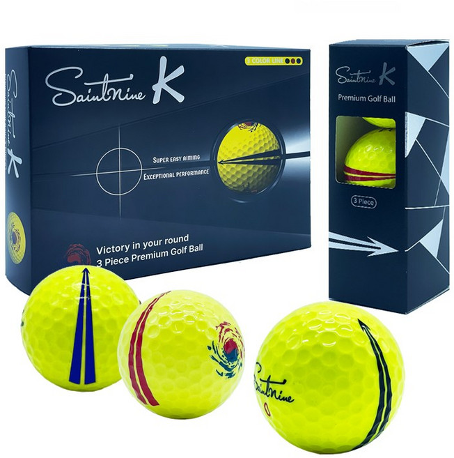 세인트나인 K 에이밍 골프공 3피스 고반발 비거리 12알, 옐로우, 12개입, 1개