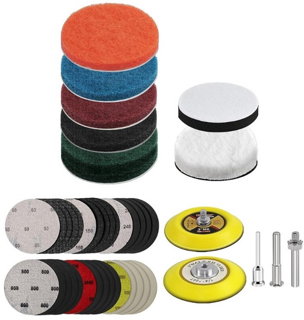 42pcs 자동차 헤드라이트 리뉴얼 패드 3인치 헤드라이트 클리너 리스토어 방수 샌딩 디스크 스크루닝 패드 복원 키트