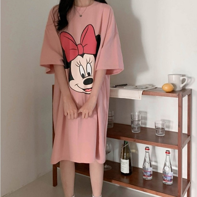 뽀솜 [자체제작 정품] 썸머 디즈니 미키 캐릭터 잠옷 롱원피스 빅사이즈 홈웨어 4color