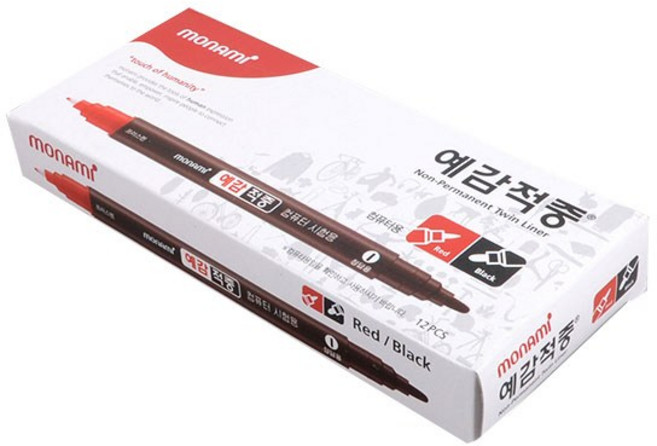 모나미 예감적중 컴퓨터 시험용 트윈타입 사인펜, 흑색 + 빨강, 12개
