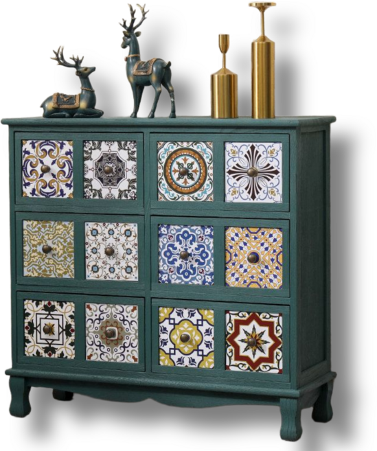 리안우드 엔틱서랍장 빈티지 나비장 인테리어 다용도 앤틱수납장, 그린