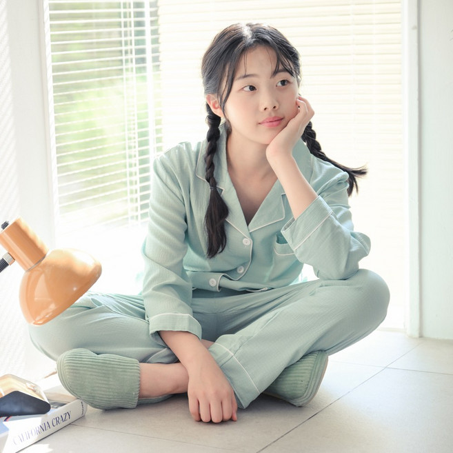코코드림 주니어용 학생 고백받은날 셔츠 카라 긴팔 잠옷 상하의 세트