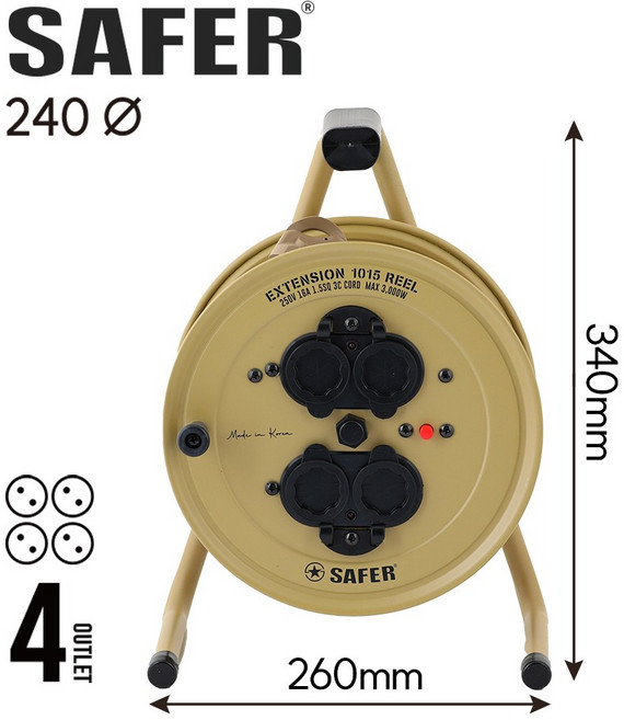 세이퍼 캡형 1015 2구 4구 릴선 차단기 전기 리드선 전기선 작업선 연장선 전선릴, 1개, [샌드 4구], 10m