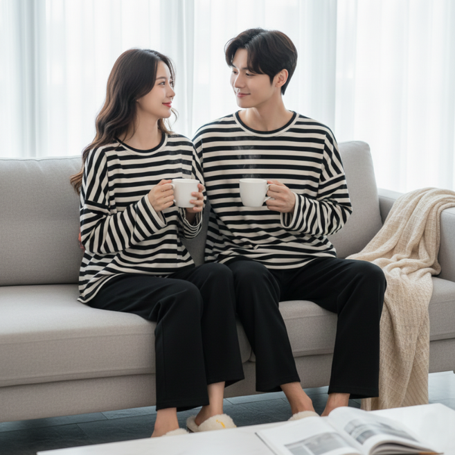 에쉬울프 남성용 여성용 데일리 긴팔 상하의 잠옷 세트