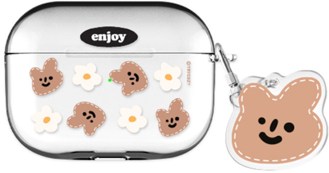 엔조이 스티치 패턴 에어팟프로2/에어팟3 클리어 케이스 +아크릴키링 세트, 라떼 브라운, AirPods Pro(2세대), 1개