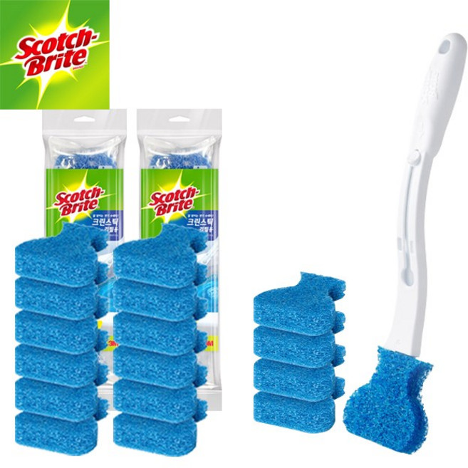 3M 크린스틱 핸들 1입+리필 16입 일회용 변기솔 화장실 청소 변기수세미, 1세트