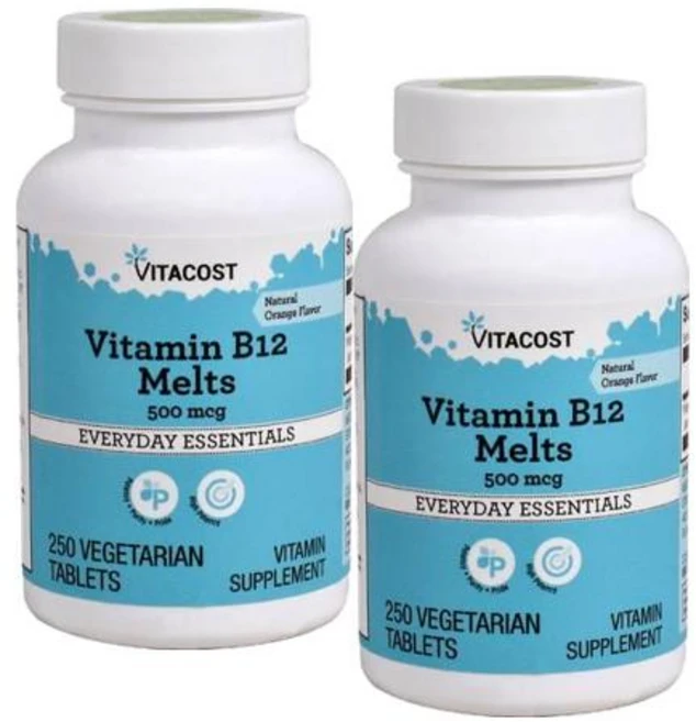 비타코스트 비타민B12 500mcg 멜트 녹여먹는 오렌지맛 타블렛 Vitacost Vitamin B-12 Melts, 2개, 250정 - 쿠팡