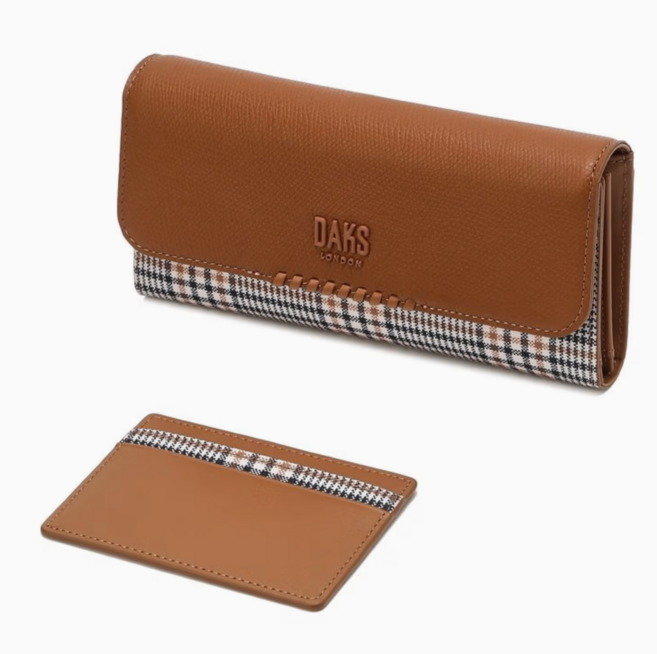 닥스 브라운 체크패턴 가죽콤비 3단 장지갑 [선물포장]