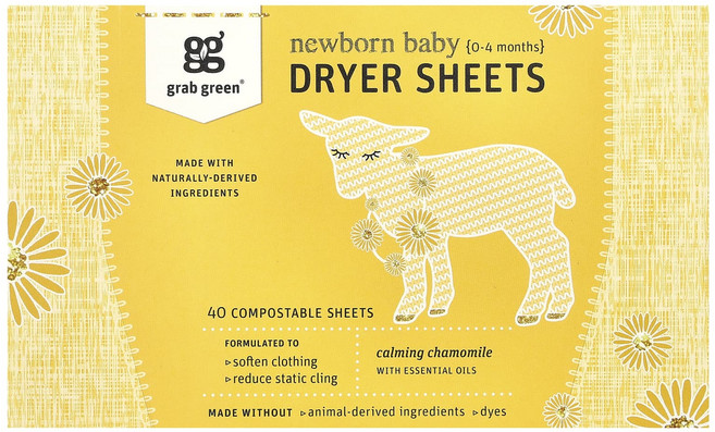 Grab Green 신생아 아기 건조기 시트 0~4개월 자연 분해 시트 40장, GrabGreen신생아아기건조기시트04개월자연분해시트4, 1개