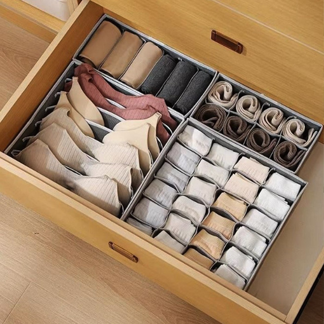 레디박스 고급형 패브릭 속옷 양말 정리 수납함 4종, 1세트, 그레이