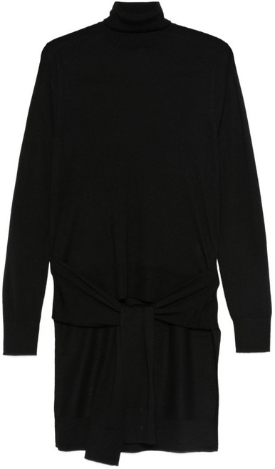 토템 더블 소매 타이 프런트 터틀 넥 드레스