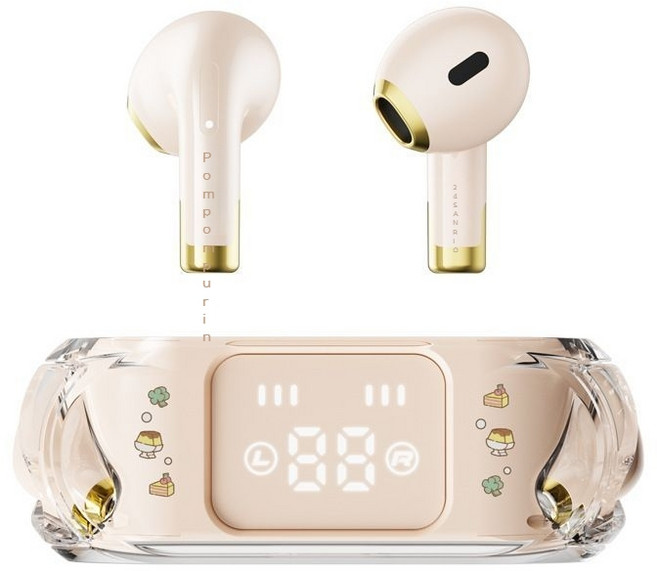 산리오 캐릭터 블루투스 무선 이어폰 스트립케이스, 베이지색 폼폼푸린