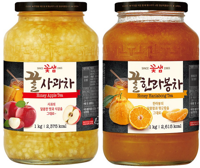 꽃샘 꿀사과차 +꿀한라봉차 (액상차), 1kg, 1개, 2개입