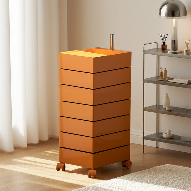 [리비니아] 무브 360도 회전 7단 이동식 트롤리 웨건 서랍수납장 틈새장 5Colors, 오렌지