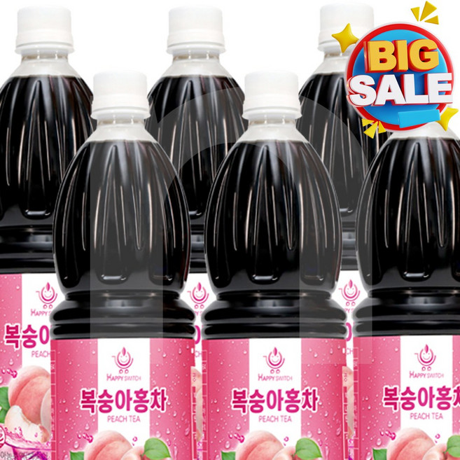 해피스위치 과일농축액 복숭아홍차 아이스티, 6개, 1L