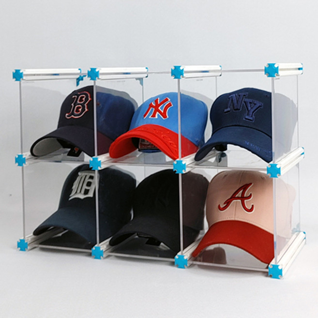 엠블럭&스페셜 모자정리대 모자케이스 모자보관함 모자진열장 야구모자 보관함 스냅백 뉴에라 수납, 2층x3칸 6칸형(뒷덮개포함)