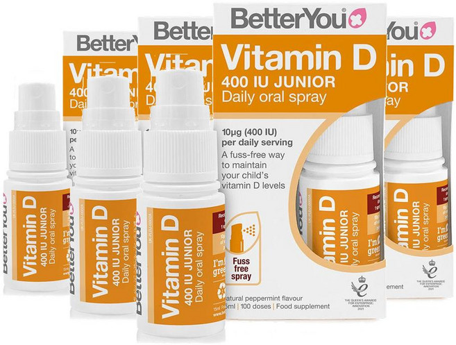 영국 베러유 BetterYou Vitamin D 비타민D 400 IU 쥬니어 데일리 액상 스프레이, 4개, 15ml