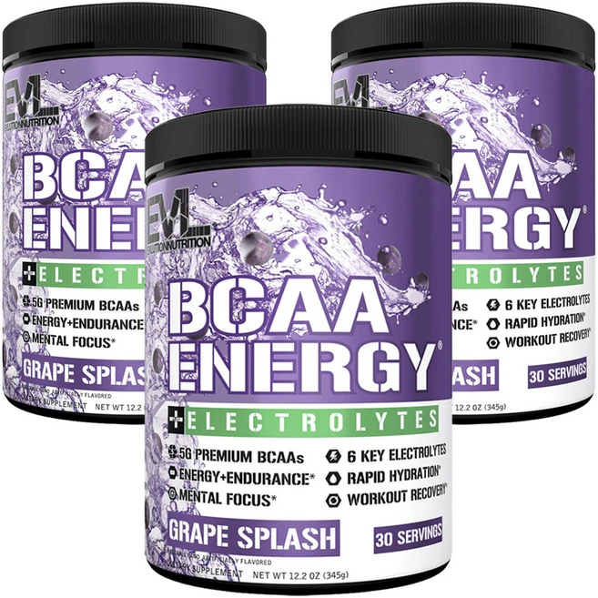 EVLUTIONNUTRITION BCAA 에너지 전해질 포도 스플래쉬, 3개, 345g - 쿠팡