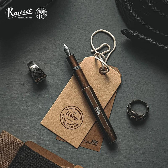 KAWECO AL 스포츠 사용 브라운 만년필 미국 복고풍 산 캠핑 금속 서예 스케치 선물, 01 EF 0.5mm, 01 USAGE BROWN