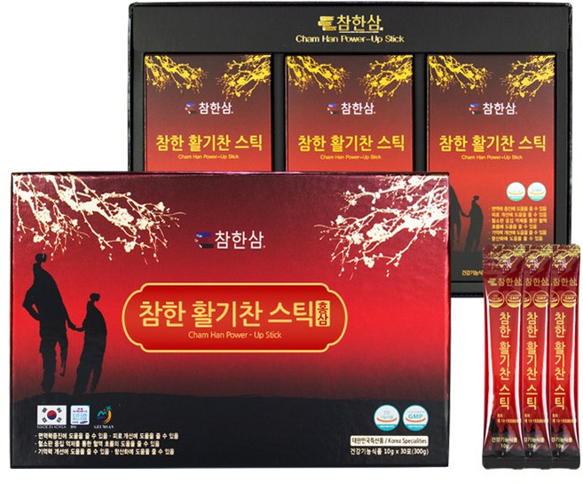 참한삼 홍삼 스틱 10ml x 30포 진액 농축액 홍삼액 농축 부모님 명절 선물, 참한 활기찬스틱 홍삼 30포, 1개, 300g