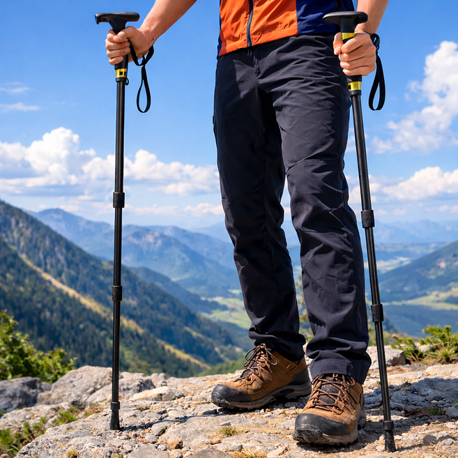 나노엘리 초경량 접이식 알루미늄 합금 등산 스틱, 1세트, 블랙
