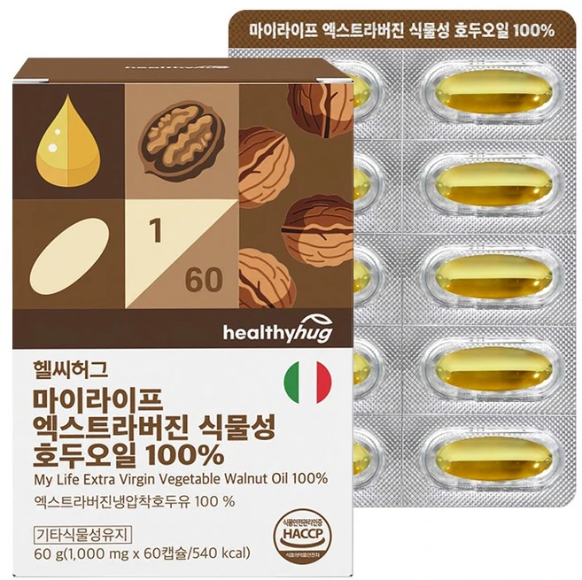 마이라이프 엑스트라버진 식물성 호두오일 캡슐 100% 오메가3, 1개, 60정 - 쿠팡