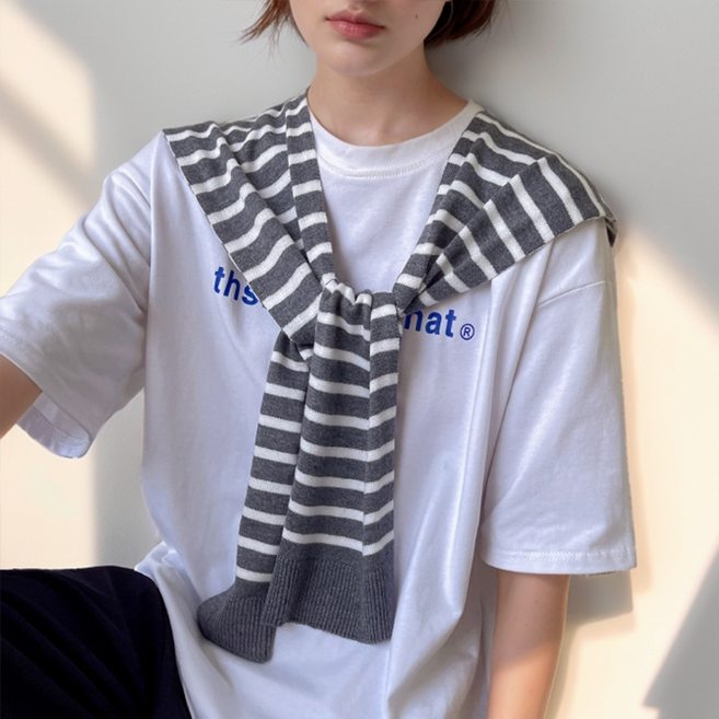 소비르 줄무늬 레이어드 어깨 숄 가디건