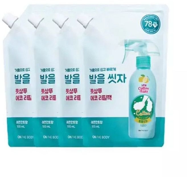 온더바디 코튼풋 발을씻자 풋샴푸 레몬향 리필 500ml x 4EA, 4개