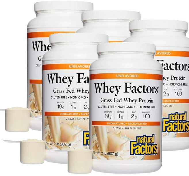 내추럴팩터스 웨이 펙터스 그라스 페드 웨이 프로틴 컨센트레이트 Natural Factors Whey Factors, 5개, 907g - 쿠팡