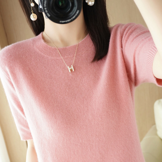 별하늘 여자 니트 반팔 스웨터 라운드 반팔티