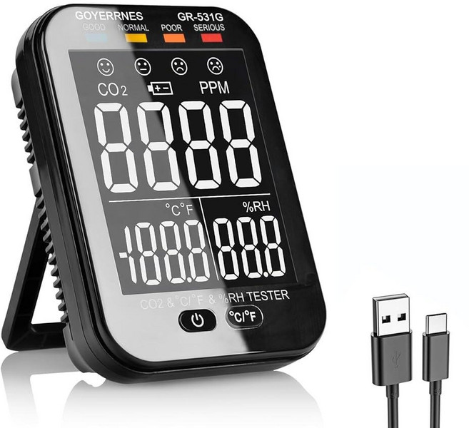 GOYERRNES Carbon Dioxide Detector Wireless Indoor Air Quality Monitor 3 in 1 Portable Tester for T, GOYERRNES Carbon Dioxide Detec