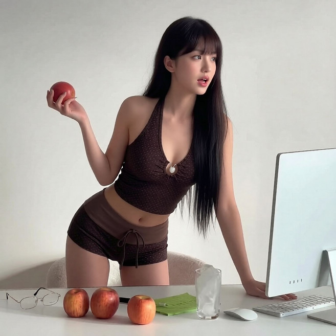 DANGZ 여자 홀터넥 비키니 투피스 휴양지 수영복 바캉스 비치웨어, 도트브라운