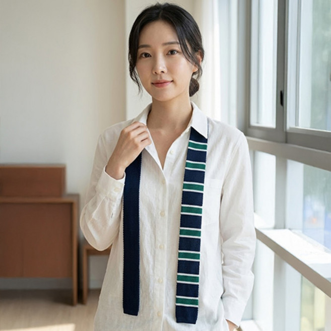남녀공용 클래식 캐주얼 스트라이프 니트 롱 스카프 넥타이