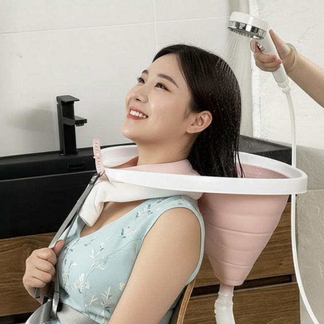 이동식 샴푸대 노인 환자 미용실용 접이식 머리감기통, 1개