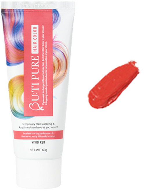 뷰티퓨어 헤어컬러트리트먼트 일회용염색 셀프염색 하루염색약 60g, 1개, 레드, 레드