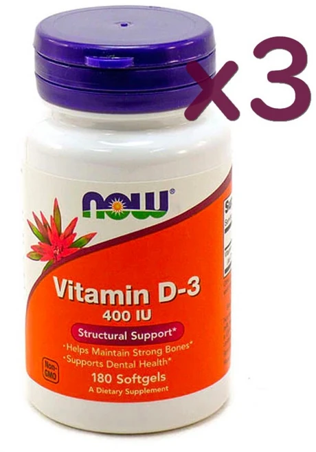 나우푸드 비타민 D3 400IU 180소프트젤 x3병, 180정, 3개 - 쿠팡