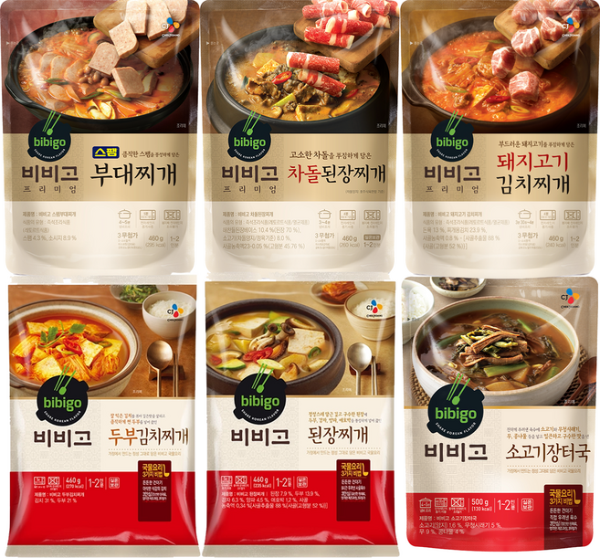 hj마켓 CJ 비비고 즉석 찌개6종(스팸부대찌개+차돌된장찌개+돼지고기 김치찌개+두부김치찌개+돼지김치 콩비지찌개+된장찌개) 1세트, 460g