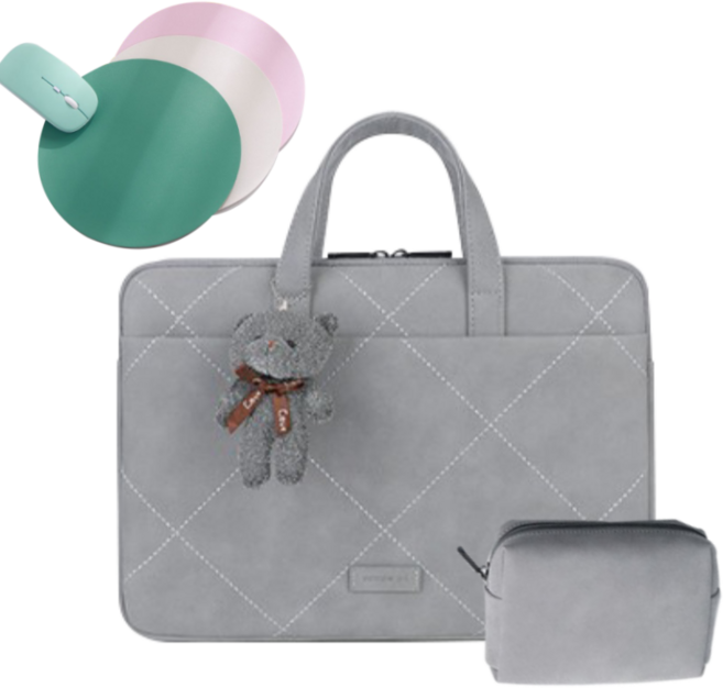 루미에르 예쁜 노트북 가방 파우치 엘지그램 삼성 갤럭시북 + 가죽마우스패드, 스모크그레이, 스모크그레이 14 ~ 15인치