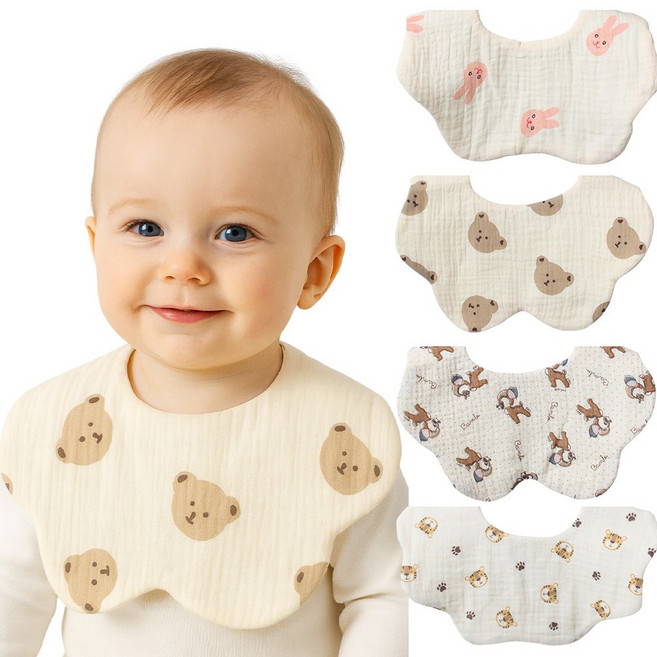 불로홈 요루 6중 거즈 롤링 아기 턱받이 4종 라운드형