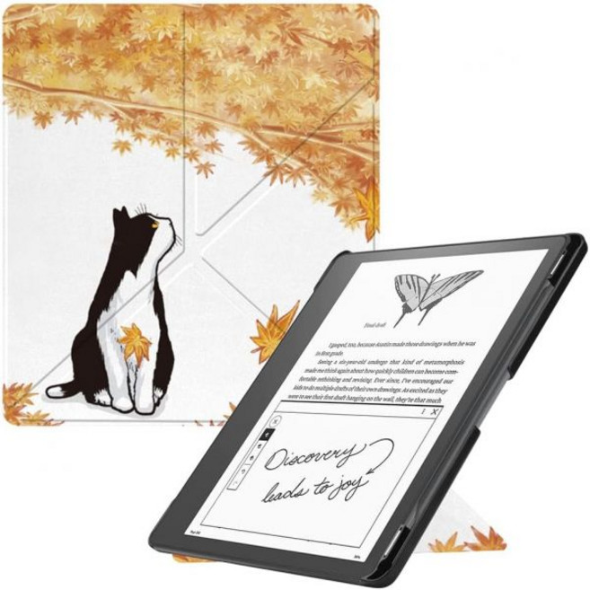 킨들 스크라이브용 슬림쉘 케이스 10.2인치 2022년 출시 펜 홀더 포함 자동 슬립 웨이크 기능이 있는 종이접기 스탠딩 경량 PU 가죽 스탠드 스마트 커버 10.2인치메이플, Maple Cat, 1개