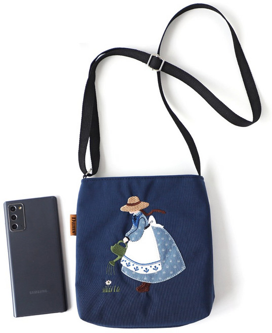 미모양 여성 미니 크로스백 여자 자수 천 에코 핸드폰가방